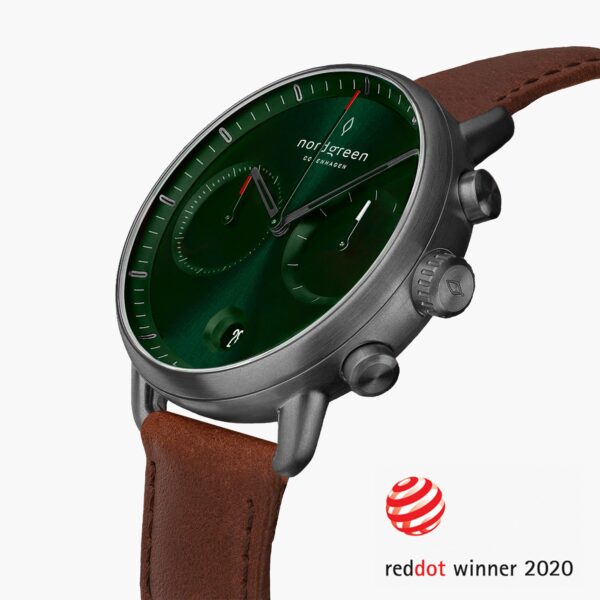 Pioneer - Green Sunray Ziffernblatt - Anthrazit | 42mm Armband Leder Braun