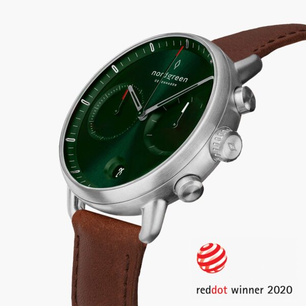 Pioneer - Green Sunray Ziffernblatt - Silber | 42mm Armband Leder Braun