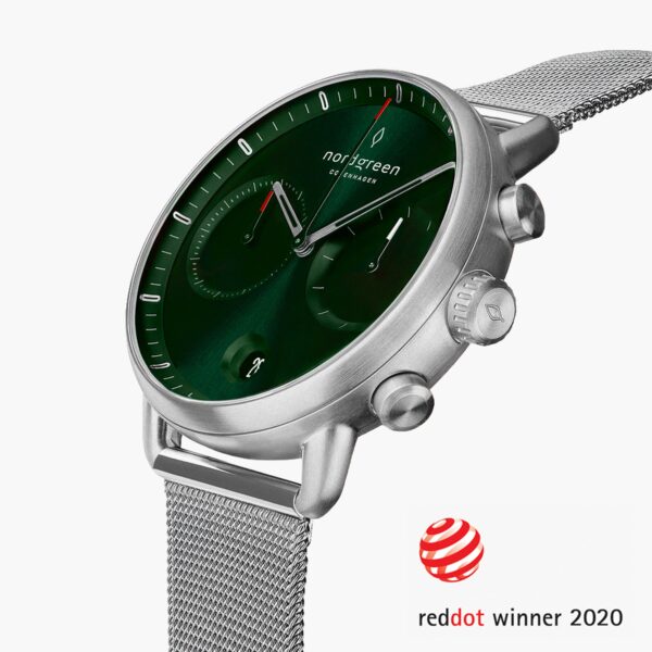 Pioneer - Green Sunray Ziffernblatt - Silber | 42mm Armband Mesh