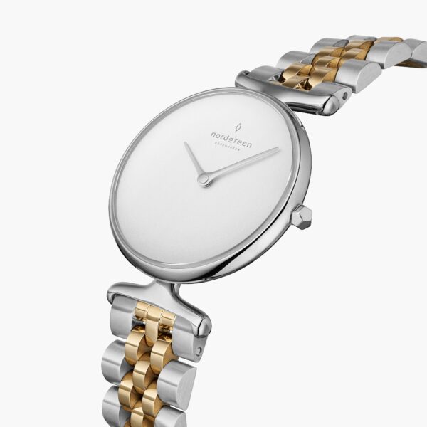 Unika - Weißes Ziffernblatt - Silber | 32mm Silber-Gold 5-Link Armband