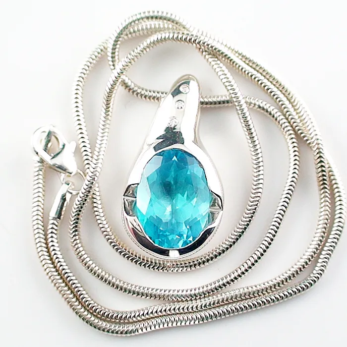 A00457 1 935er silber anhaenger mit blautopas und diamanten und schlangenkette nur bei der opal schmiede