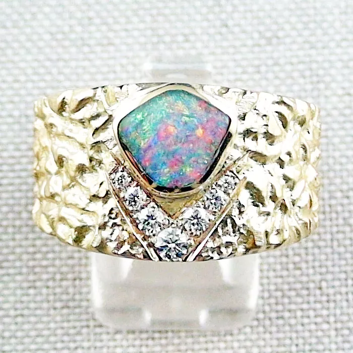 K00059 1 18k goldring mit top gem boulder opal und diamanten top goldschmuck sicher online bestellen