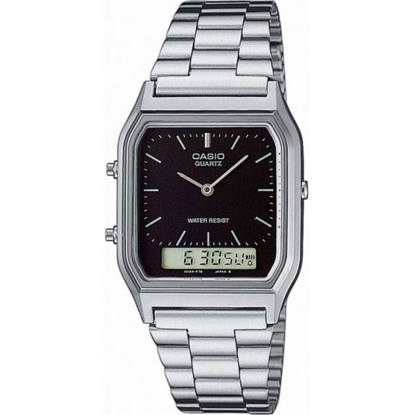 casio digi analog retro gmt quartzuhr silber schwarz