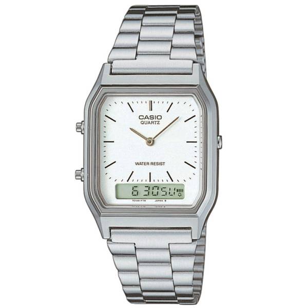 casio digi analog retro gmt quartzuhr silber weiss