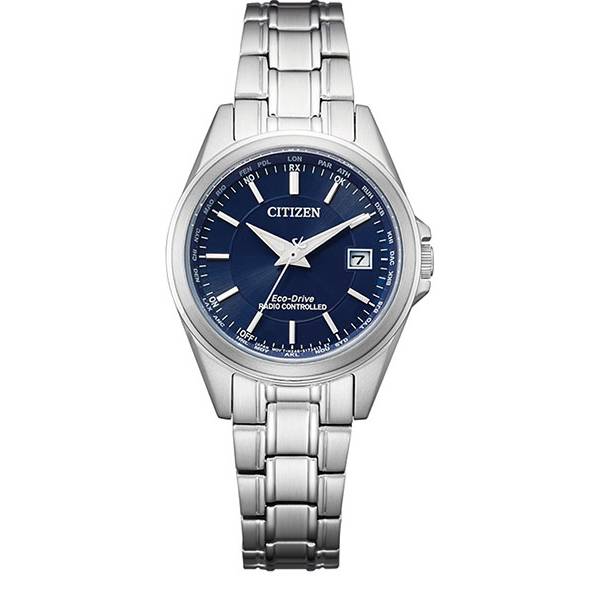 citizen damen funkuhr eco drive solar edelstahl blau