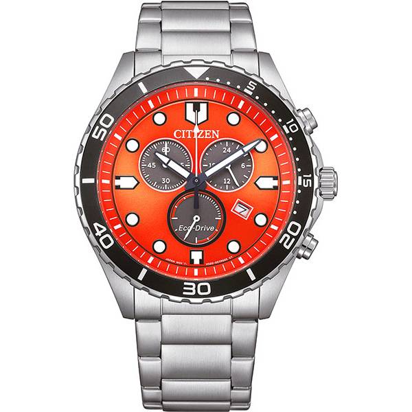 citizen sport eco drive solar chronograph stahl orange