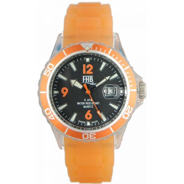 fhb fun watch opaque quartz uhr mit silikonband orange