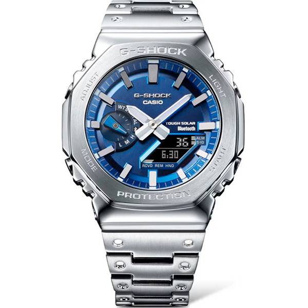 g shock analog digitaluhr casioak steel carbon core solar blau