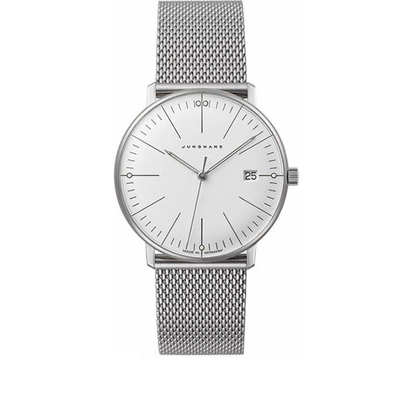 junghans max bill 33 quartzuhr stahl hellgrau index mesh