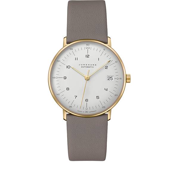 junghans max bill 34 automatikuhr ros weiss zahlen leder grau