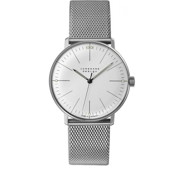 junghans max bill 34 handaufzuguhr stahl weiss index mesh