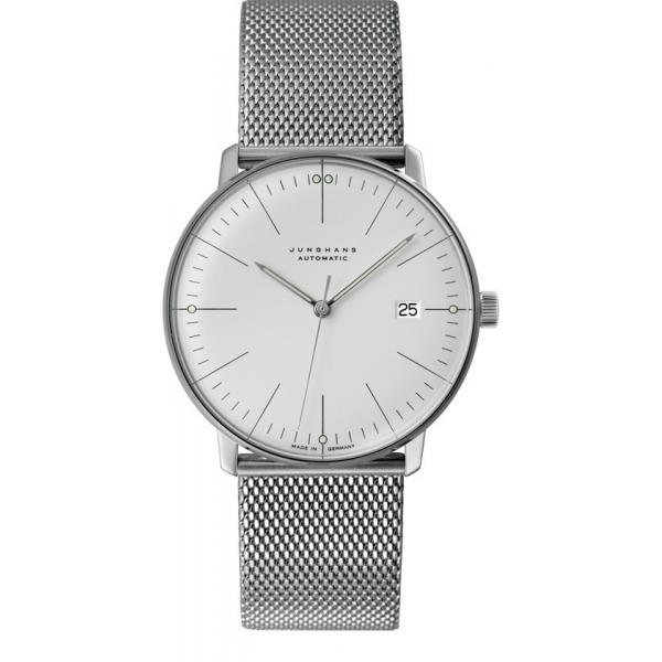 junghans max bill 38 automatikuhr stahl weiss index mesh datum