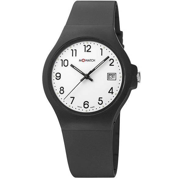 m watch core 37 schweizer quartzuhr mit datum schwarz weiss