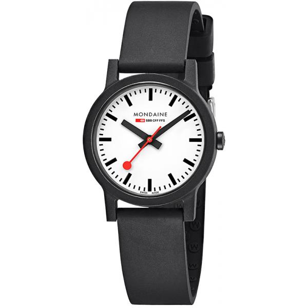 mondaine essence 32 bahnhofsuhr schwarz weiss