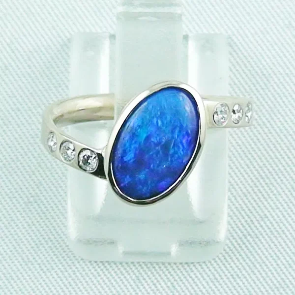 palladium weissgold opal brillant ring blauer edelstein blauer opal diamanten goldring R00242 1