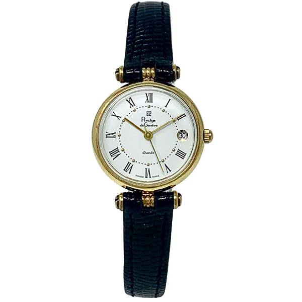 prestige de genve damen golduhr quartz lederband