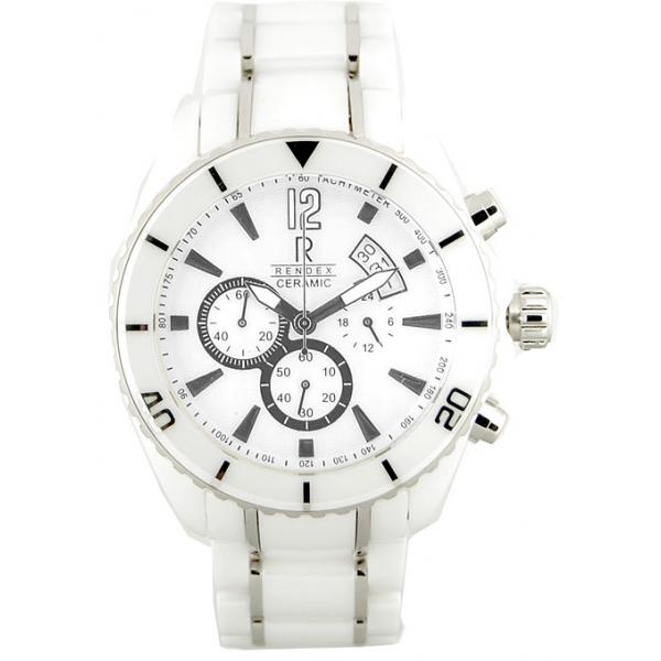 rendex ceramic xl chrono quartz keramikband weiss