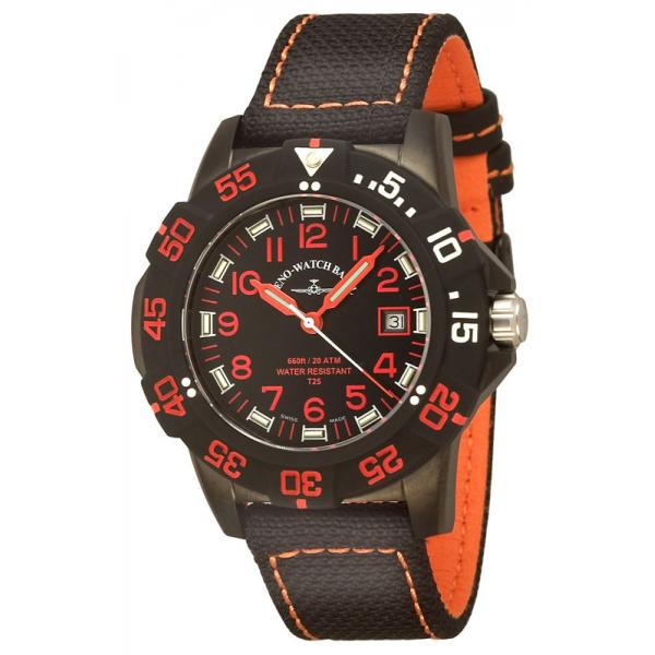 zeno watch basel h3 fashion diver lumiuhr edelstahl schwarz orange