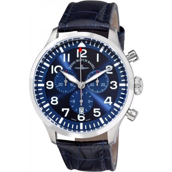 zeno watch basel pilot navigator quartz flieger chrono blau