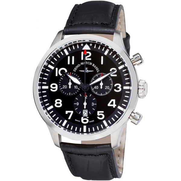 zeno watch basel pilot navigator quartz flieger chrono schwarz