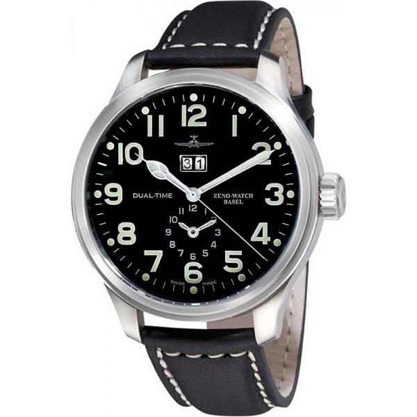 zeno watch basel pilot oversized xl dualtime big date