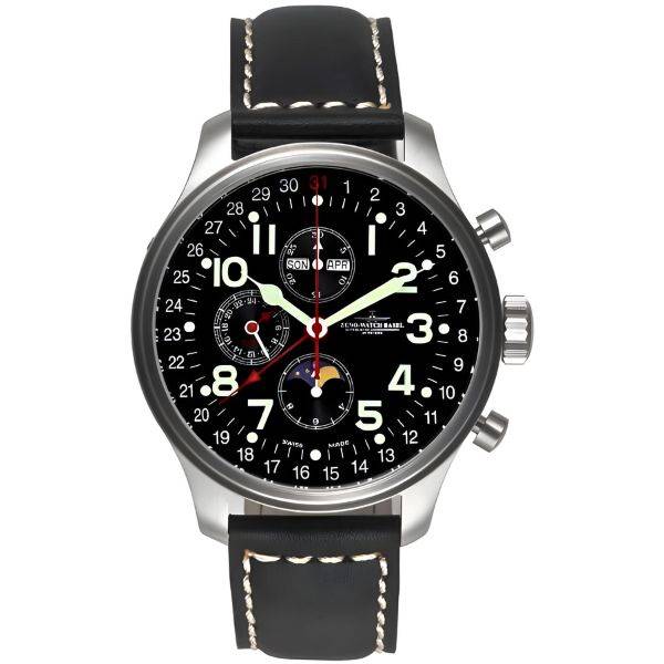 zeno watch basel pilot oversized xl fliegerchronograph vollkalender