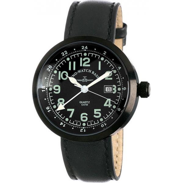 zeno watch basel pilot rondo quartz fliegeruhr gmt schwarz