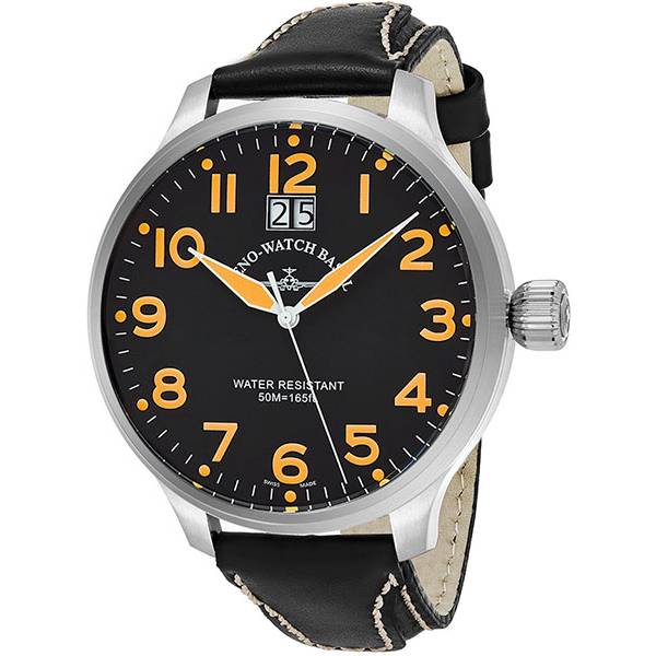 zeno watch basel pilot super oversized q fliegeruhr schwarz orange