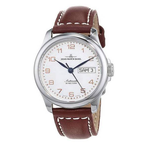 zeno watch basel retro basic automatik uhr tag datum weiss ros