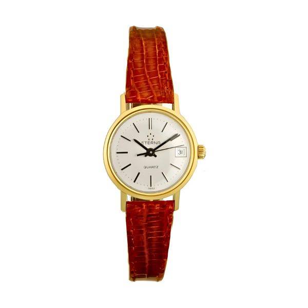 eterna retro damen golduhr quartz lederband