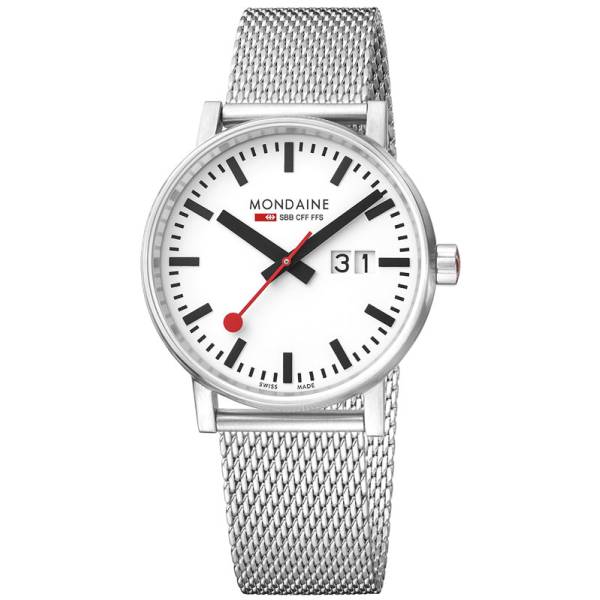 mondaine evo2 40 bahnhofsuhr big date saphirglas milanaise