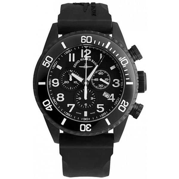 zeno watch basel diver ceramic chrono quartz stahl schwarz