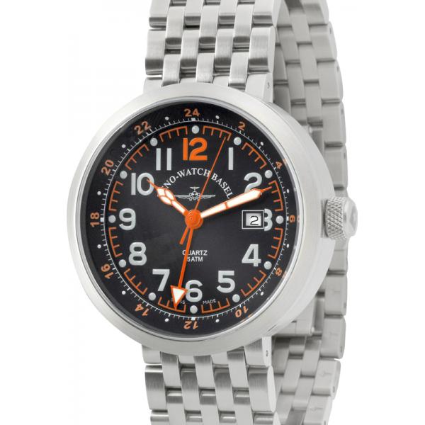 zeno watch basel pilot rondo quartz fliegeruhr gmt stahl orange mb