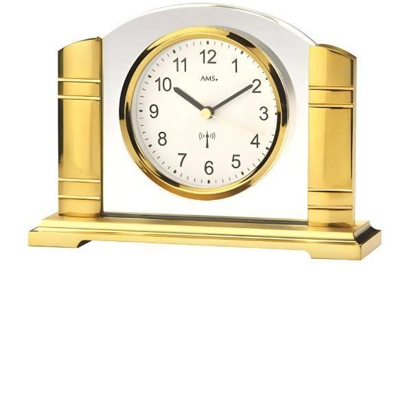 ams art deco funk tischuhr gold mit glaseinsatz