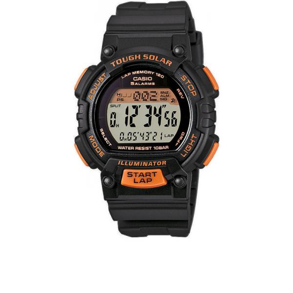 casio solar lcd illuminator sportuhr klein schwarz orange