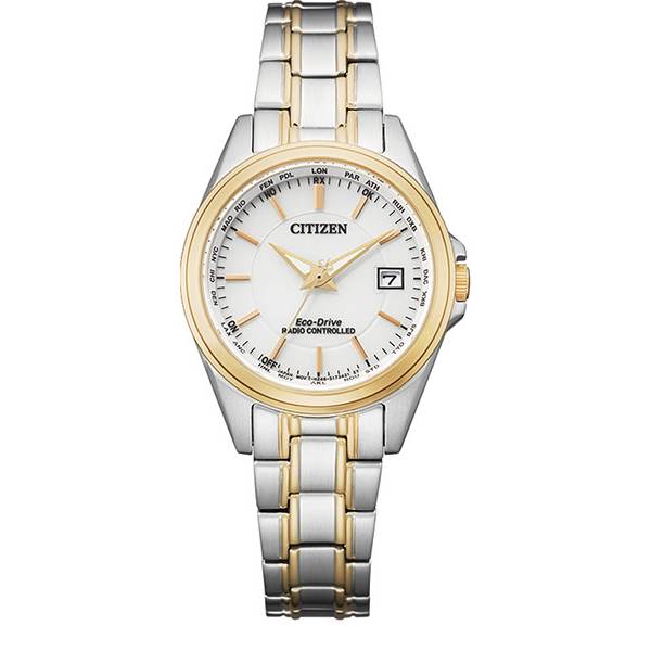 citizen damen funkuhr eco drive solar teilvergoldet weiss