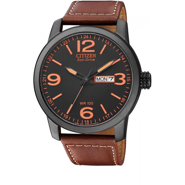 citizen fliegeruhr tagdatum eco drive solar stahl schw orange