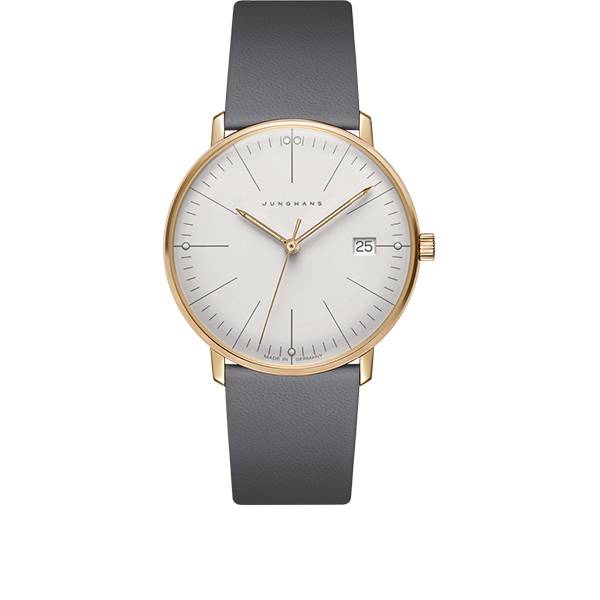 junghans max bill 33 quartzuhr ros weiss index leder grau