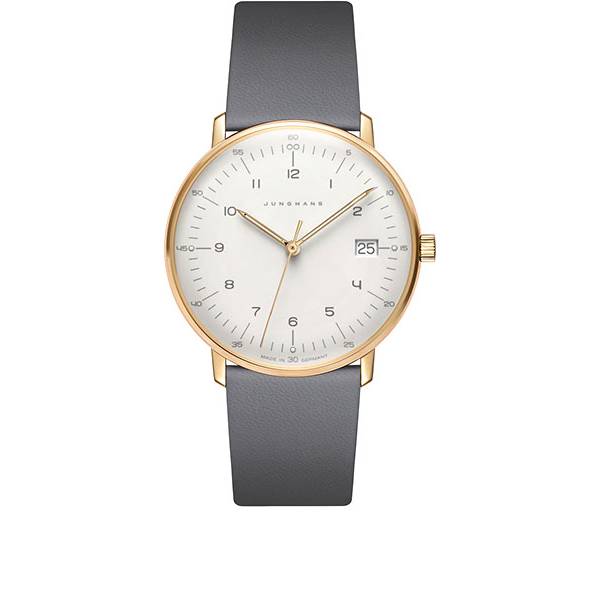 junghans max bill 33 quartzuhr ros weiss zahlen leder grau