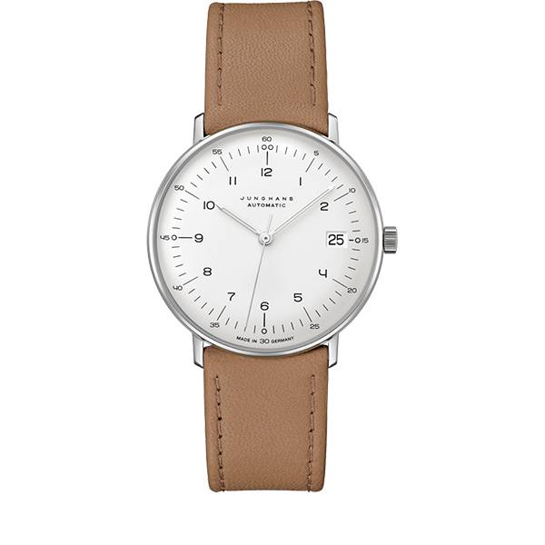 junghans max bill 34 automatikuhr stahl weiss zahlen