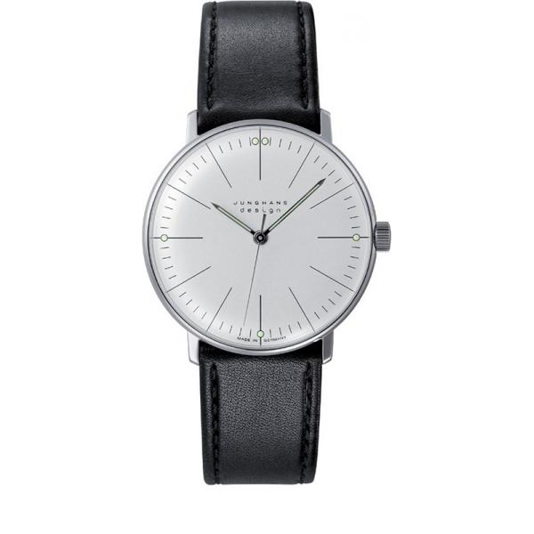 junghans max bill 34 handaufzuguhr stahl weiss index leder