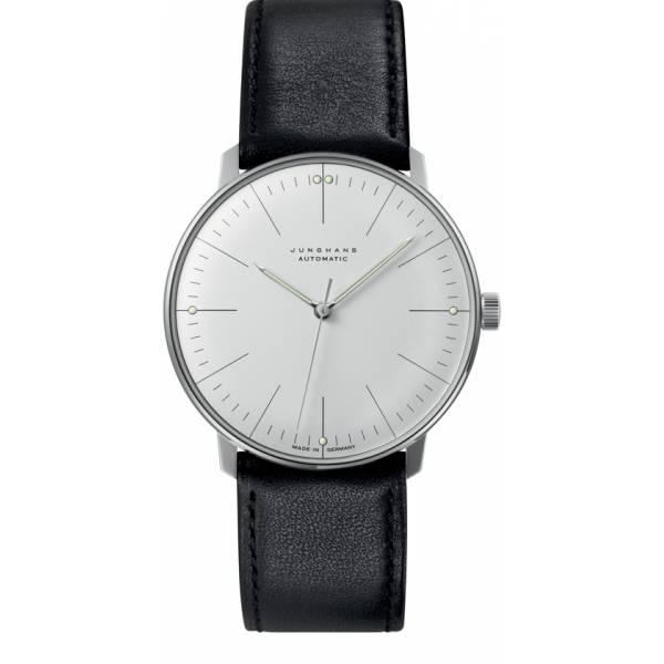 junghans max bill 38 automatikuhr stahl weiss index leder