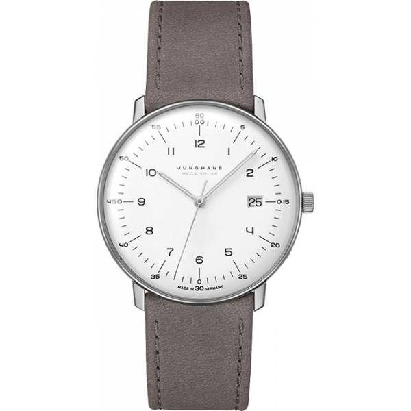 junghans max bill 38 mega solar funkuhr titan weiss zahlen