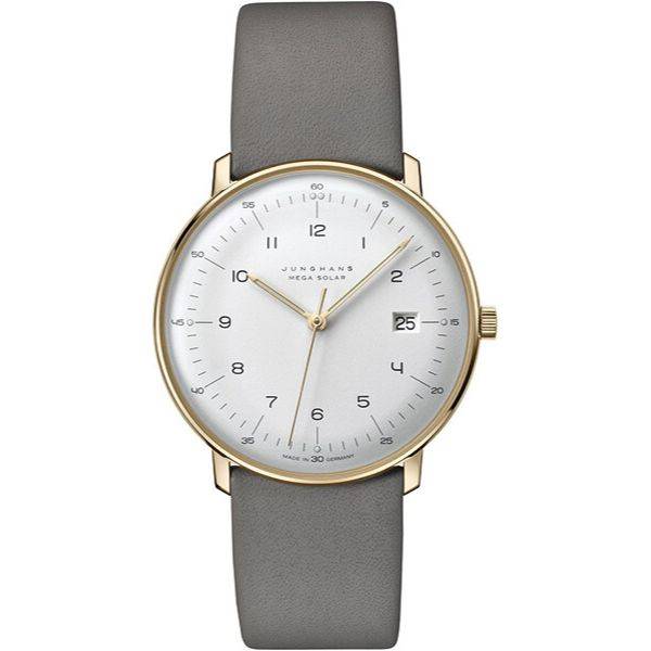 junghans max bill 38 mega solar funkuhr vergoldet weiss zahlen