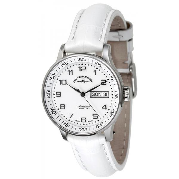 zeno watch basel medium size day date automatik uhr weiss