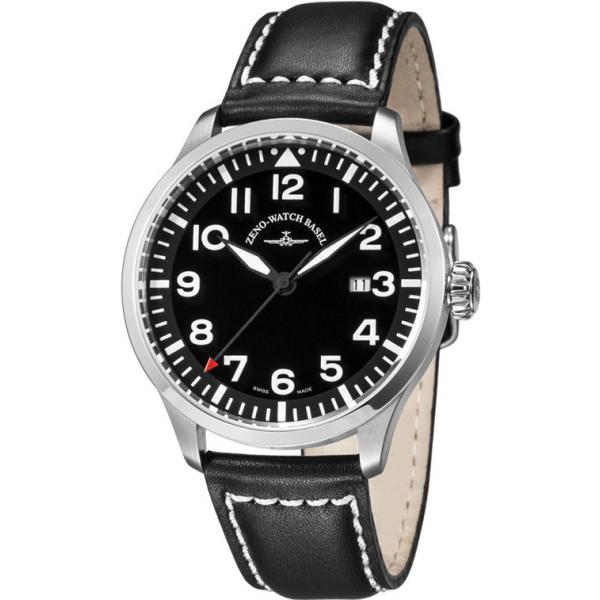 zeno watch basel pilot navigator quartz fliegeruhr schwarz