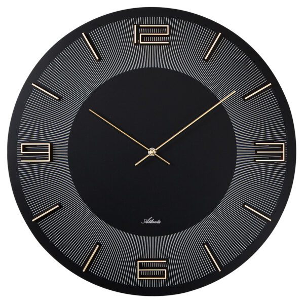 Atlanta 4470/7 schwarz/gold Wanduhr MDF-Gehäuse