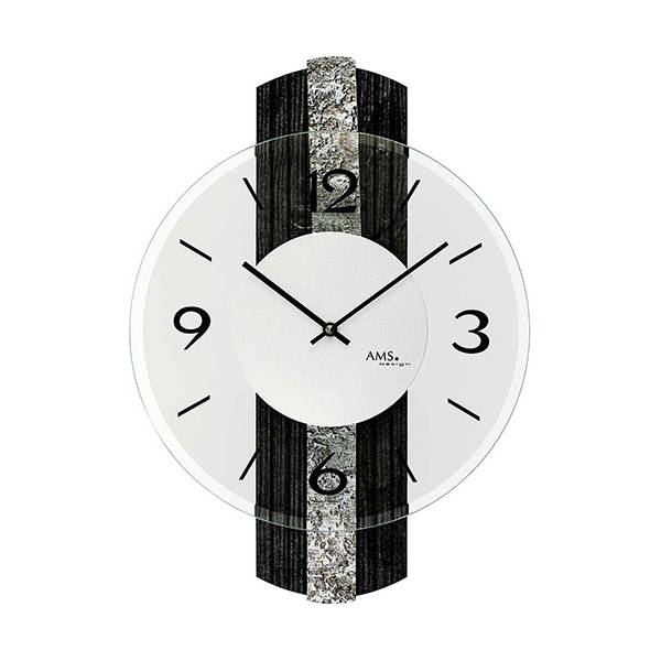 ams square silent quartzwanduhr glas mit dekor