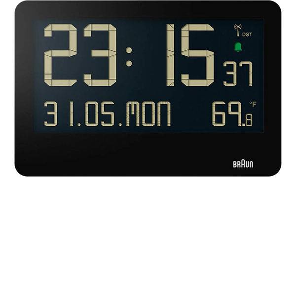 braun wanduhr lcd digital funk thermometer schwarz