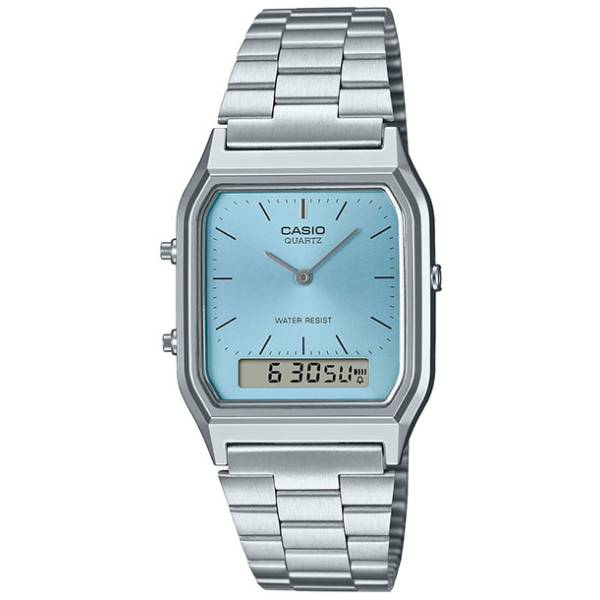 casio digi analog retro gmt quartzuhr eisblau